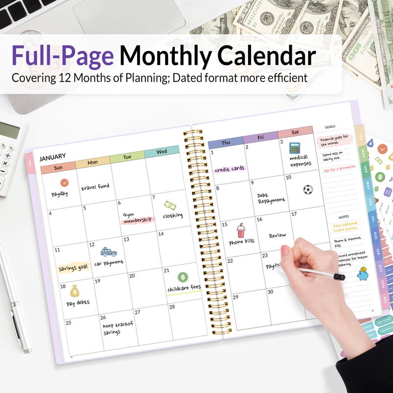 SUNEE 2026 Budget Planner - Monthly Budget Book from JAN 2026 - DEC 2026 with Expense Tracker Notebook, A4 Size (8.5"" x 11"") Bill Organizer & Finance Planner Account Book to Manage Your Finances, Purple - Image 2